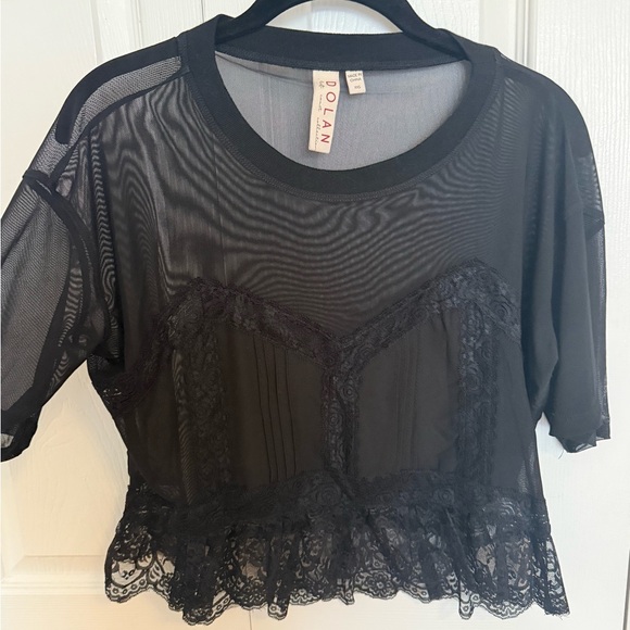 Dolan Short Sleeve Sheer Lace Top XXS NWOT - Picture 6 of 7